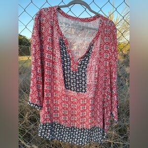 Rebecca Malone Red & Navy Patchwork V-Neck Tunic